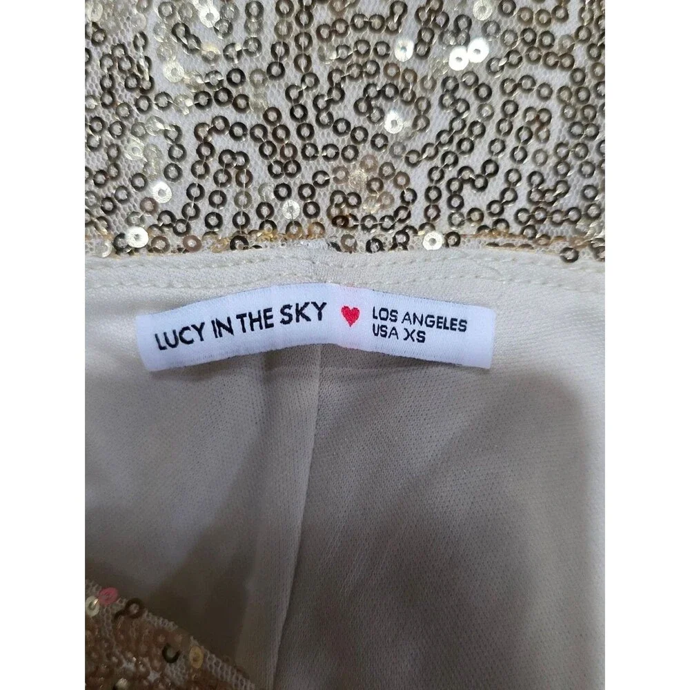 Lucy In The Sky Gold Sequin V-Neck Mini Dress Homecoming Party Coquette Size XS